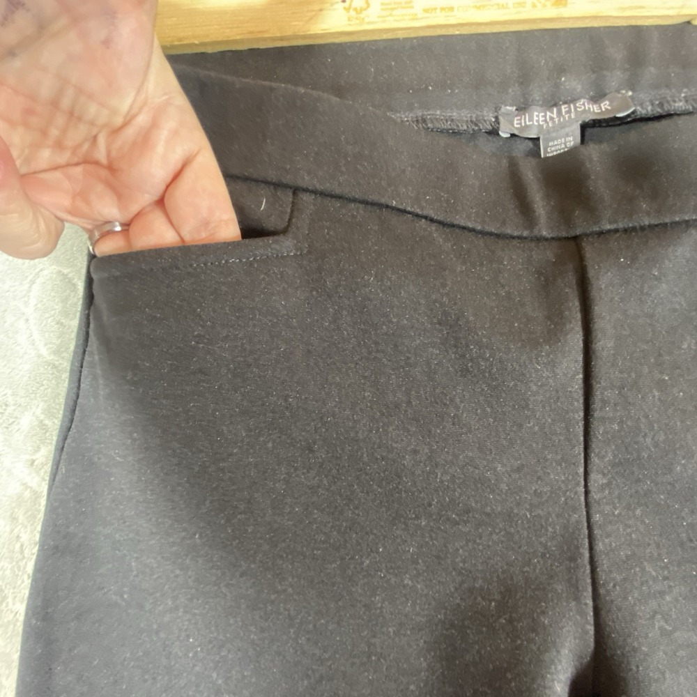 Eileen Fisher Black Stretch Slim Pants Small Petite Zip Hem Rayon Blend Pull-On - Picture 7 of 11